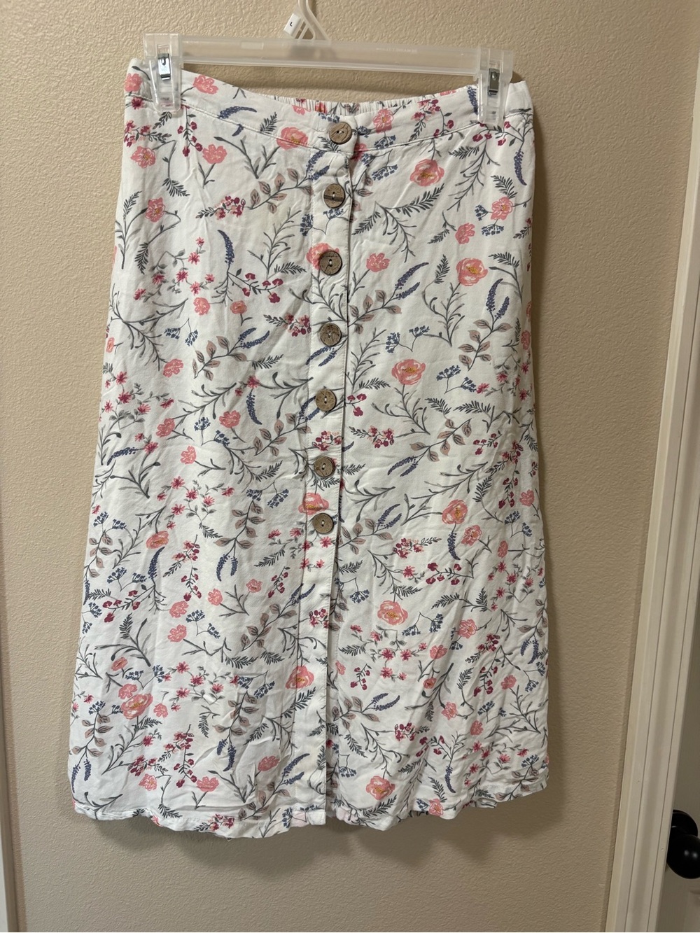 Japna White Midi Skirt with Pink & Blue Floral Print